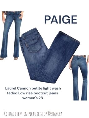 Paige Women's Laurel Cannon petite light wash Low rise bootcut Denim jeans 28